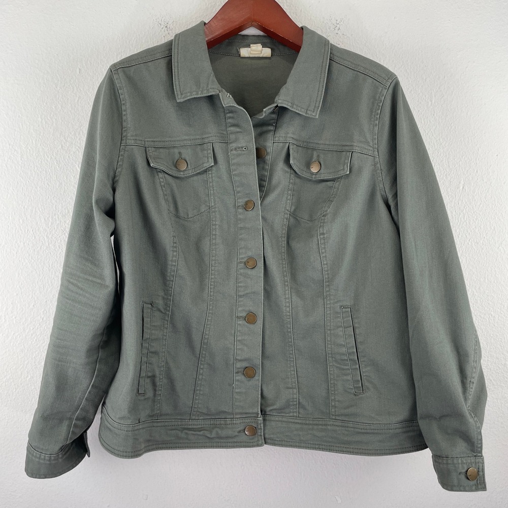 Westport Women Olive Sage Green Denim Stretch Jacket Plus 1X Utility Safari Chic